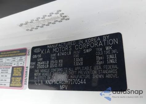 2017 Kia Sportage Ex z USA, uszkodzony, nr VIN KNDPNCAC3H7170544